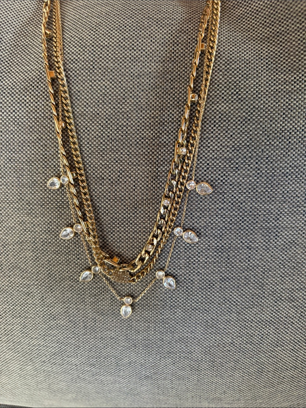 Express Gold-Tone Layered Necklace with Clear Crystal Accents